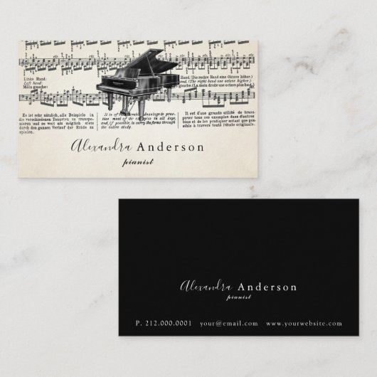 ヴィンテージピアニスト音楽先生名刺 名刺 (正面/裏面)