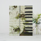 ヴィンテージピアノと白い蘭の古い紙 (スタンド正面)