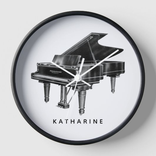 ヴィンテージピアノのミニマリスト名(白) 壁時計 (正面)