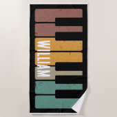 ヴィンテージピアノキーボパーソナライズされたードミュージシャン ビーチタオル (正面)