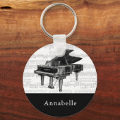 ヴィンテージピアノミュージックスコアブラック&ホワイト キーホルダー (正面)