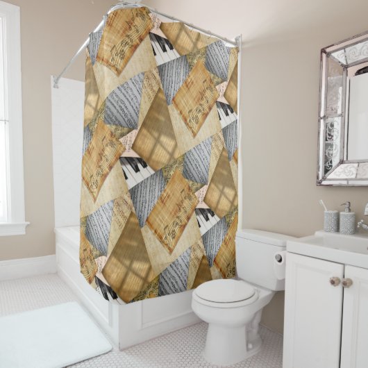 ヴィンテージピアノ鍵音符アンティークシート シャワーカーテン (インサイチュ)