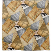 ヴィンテージピアノ鍵音符アンティークシート シャワーカーテン (正面)