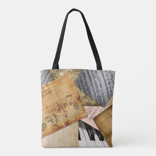 ヴィンテージピアノ鍵音符アンティークシート トートバッグ (裏面)