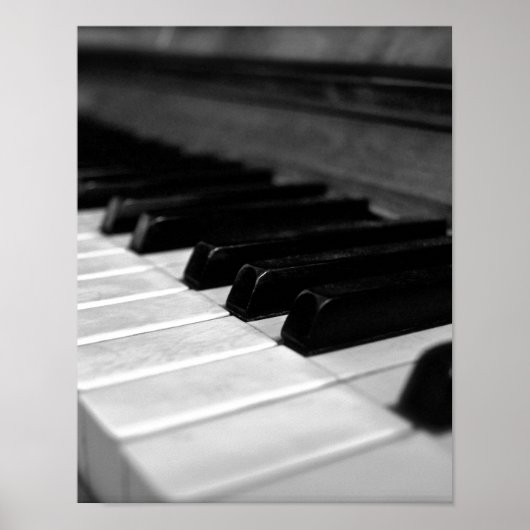 ヴィンテージピアノ鍵、白黒 ポスター (正面)
