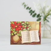 ヴィンテージピアノ、ナイトポ静かイントセチアのクリスマス シーズンポストカード (スタンド正面)