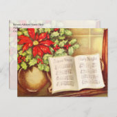 ヴィンテージピアノ、ナイトポ静かイントセチアのクリスマス シーズンポストカード (正面/裏面)