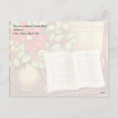 ヴィンテージピアノ、ナイトポ静かイントセチアのクリスマス シーズンポストカード (裏面)