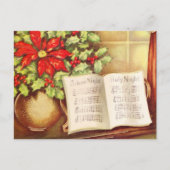 ヴィンテージピアノ、ナイトポ静かイントセチアのクリスマス シーズンポストカード (正面)