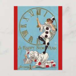 ヴィンテージピエロアットミッドナイトハッピーニューイヤー ポストカード