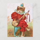 ヴィンテージピエロジェスターミュージシャンキャットマンドリン ポストカード (正面)