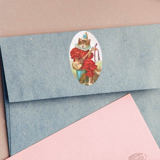 ヴィンテージピエロジェスターミュージシャンキャットマンドリン 楕円形シール