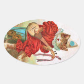 ヴィンテージピエロジェスターミュージシャンキャットマンドリン 楕円形シール (正面)