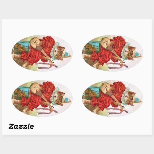 ヴィンテージピエロジェスターミュージシャンキャットマンドリン 楕円形シール (シート)