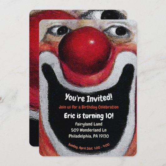 ヴィンテージピエロパーティの招待状 招待状 (正面/裏面)