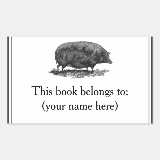 ヴィンテージピグエッチング蔵書票 長方形シール (正面)