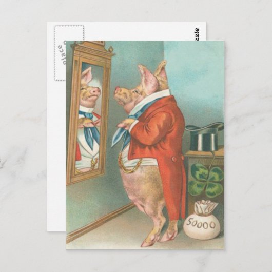 ヴィンテージピグシャムロックセントパトリックのデイカード ポストカード (正面/裏面)