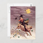 ヴィンテージピグムーン金ゴールドシャムロックサンパトリックの日 ポストカード (正面/裏面)