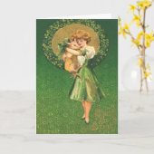 ヴィンテージピグメイドシャームロックセントパトリックのデイカード カード (黄色い花)