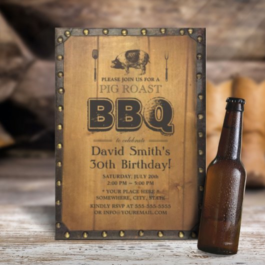 ヴィンテージピグローストBBQダーティ30オールドウッド誕生日 招待状