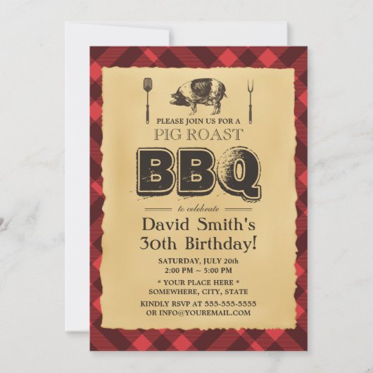 ヴィンテージピグローストBBQバースデーパーティー 招待状 (正面)