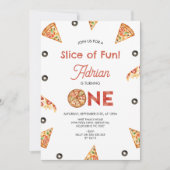 ヴィンテージピザとオリーブのおもしろいのスライス1番目の誕生日 招待状 (正面)
