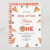 ヴィンテージピザとオリーブのおもしろいのスライス1番目の誕生日 招待状 (正面/裏面)