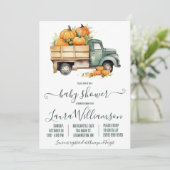 ヴィンテージピックアップトラックとカボチャのベビーシャワー 招待状 (スタンド正面)