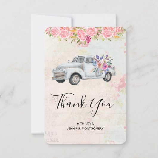 ヴィンテージピックアップトラック素朴の水の色ありがとう サンキューカード (正面)