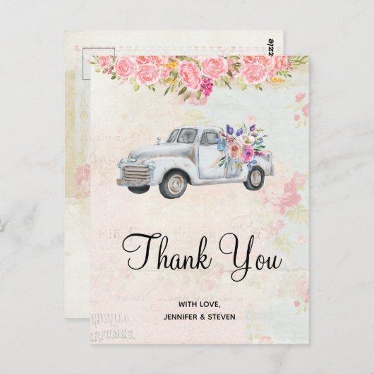 ヴィンテージピックアップトラック素朴の水の色ありがとう ポストカード (正面/裏面)