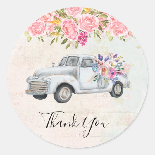 ヴィンテージピックアップトラック素朴の水の色ありがとう ラウンドシール (正面)