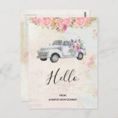 ヴィンテージピックアップトラック素朴の水色こんにちは ポストカード (正面/裏面)