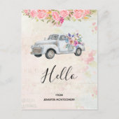 ヴィンテージピックアップトラック素朴の水色こんにちは ポストカード (正面)