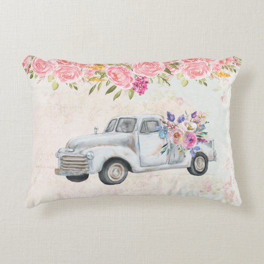 ヴィンテージピックアップトラック素朴の水色 アクセントクッション (正面)