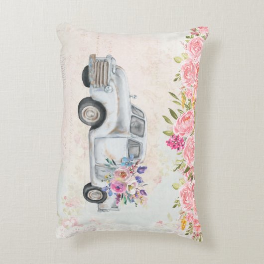 ヴィンテージピックアップトラック素朴の水色 アクセントクッション (裏面(縦))