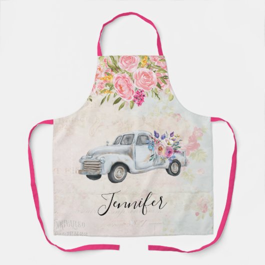 ヴィンテージピックアップトラック素朴の水色 エプロン (正面)