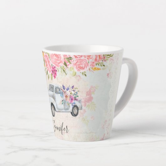 ヴィンテージピックアップトラック素朴の水色 カフェラテマグ (右アングル)