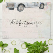 ヴィンテージピックアップトラック素朴の水色 キッチンタオル (折り畳み)