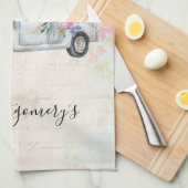 ヴィンテージピックアップトラック素朴の水色 キッチンタオル (四つ折り)