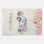 ヴィンテージピックアップトラック素朴の水色 キッチンタオル (横)