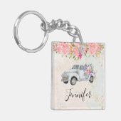 ヴィンテージピックアップトラック素朴の水色 キーホルダー (正面左)
