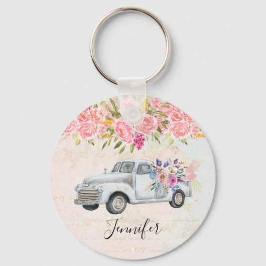 ヴィンテージピックアップトラック素朴の水色 キーホルダー (正面)