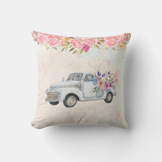 ヴィンテージピックアップトラック素朴の水色 クッション (正面)