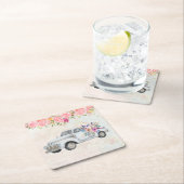 ヴィンテージピックアップトラック素朴の水色 スクエアペーパーコースター (インサイチュ)