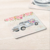 ヴィンテージピックアップトラック素朴の水色 スクエアペーパーコースター (アングル)