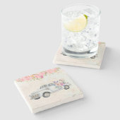 ヴィンテージピックアップトラック素朴の水色 ストーンコースター (横)