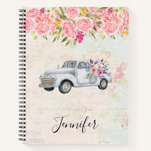 ヴィンテージピックアップトラック素朴の水色 ノートブック (正面)