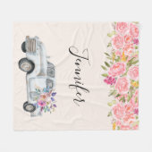 ヴィンテージピックアップトラック素朴の水色 フリースブランケット (正面(横))