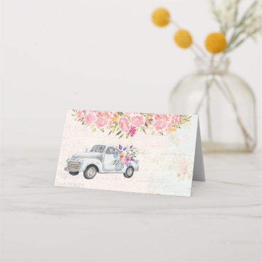 ヴィンテージピックアップトラック素朴の水色 プレイスカード (正面)
