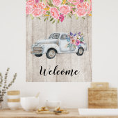 ヴィンテージピックアップトラック素朴の水色 ポスター (キッチン)